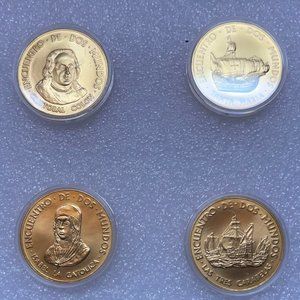 VINTAGE DISCOVERY OF AMERICA QUINCENTENNIAL 1492-1992 4 Gold Plated Coins